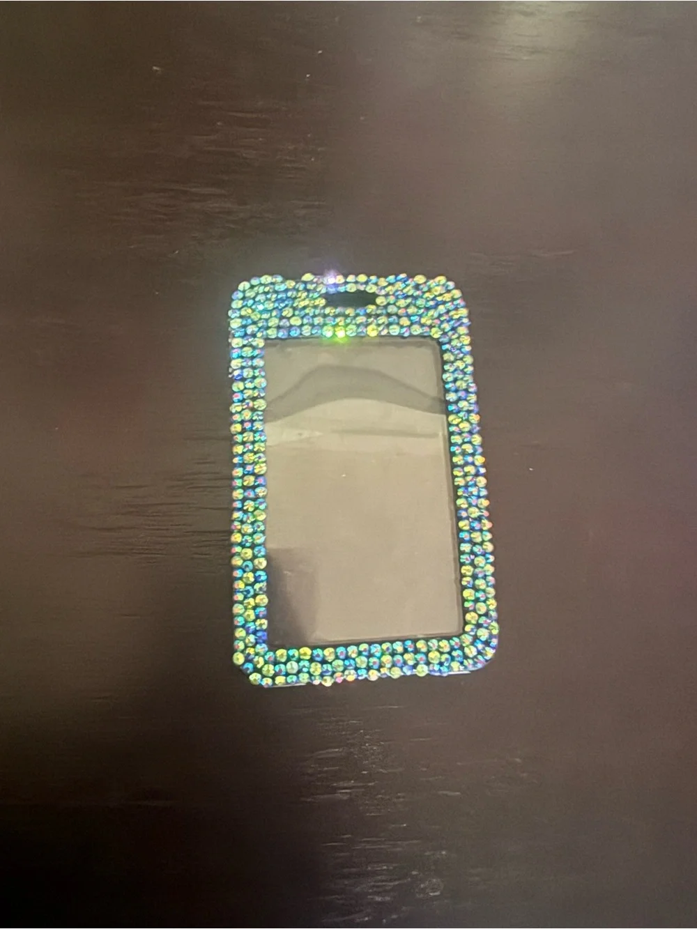 Rhinestone Decorative id badge holder - Green/Blue Accent